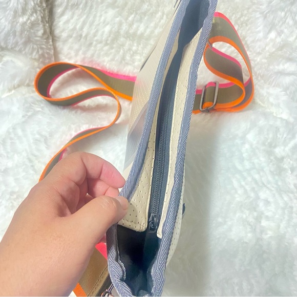 HAUTE SHORE Beige and Gray Crossbody Bag with Multicolor Strap - Picture 6 of 15